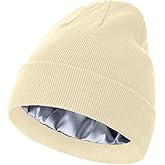 ROYBENS Satin Lined Beanie, 100% Cotton Beanies Hats for Men Women, Slouchy Knit Cuffed Winter Warm Soft Skull Cap Hat