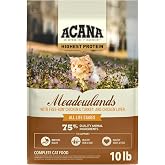 ACANA Grain-Free Dry Cat Food Meadowlands Recipe 10lb Bag | Grain Free, High Protein, Includes Probiotics, Digestive Health, Free-Run Poultry, World's Finest Ingredients