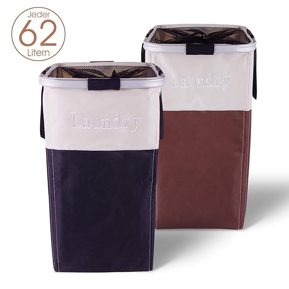 OOTOO Wäschekorb 62L 2xWäschekörbe Wäschesammler Laundry Basket mit Griffen für Waschküche, Bad oder Schlafzimmer 34 x 34 x 5