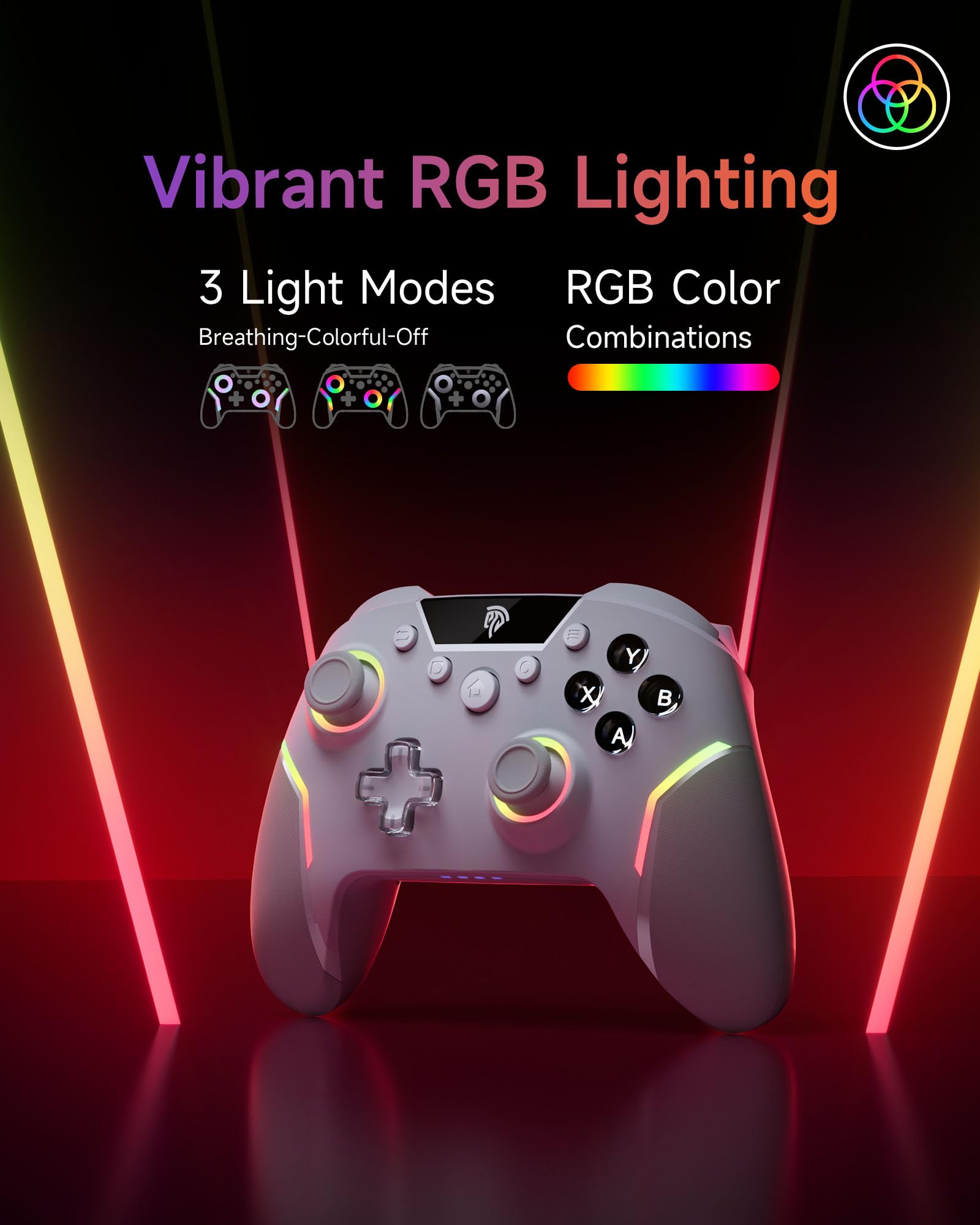 EasySMX X20 Wireless Controller PC mit RGB, Bluetooth Controller mit 2 in 1 Trigger & abnehmbare Hall Joystick & Mechanische Tasten, 6 Achsen Gyro, Kompatibel mit PC/Switch/Handy-Weiß 3