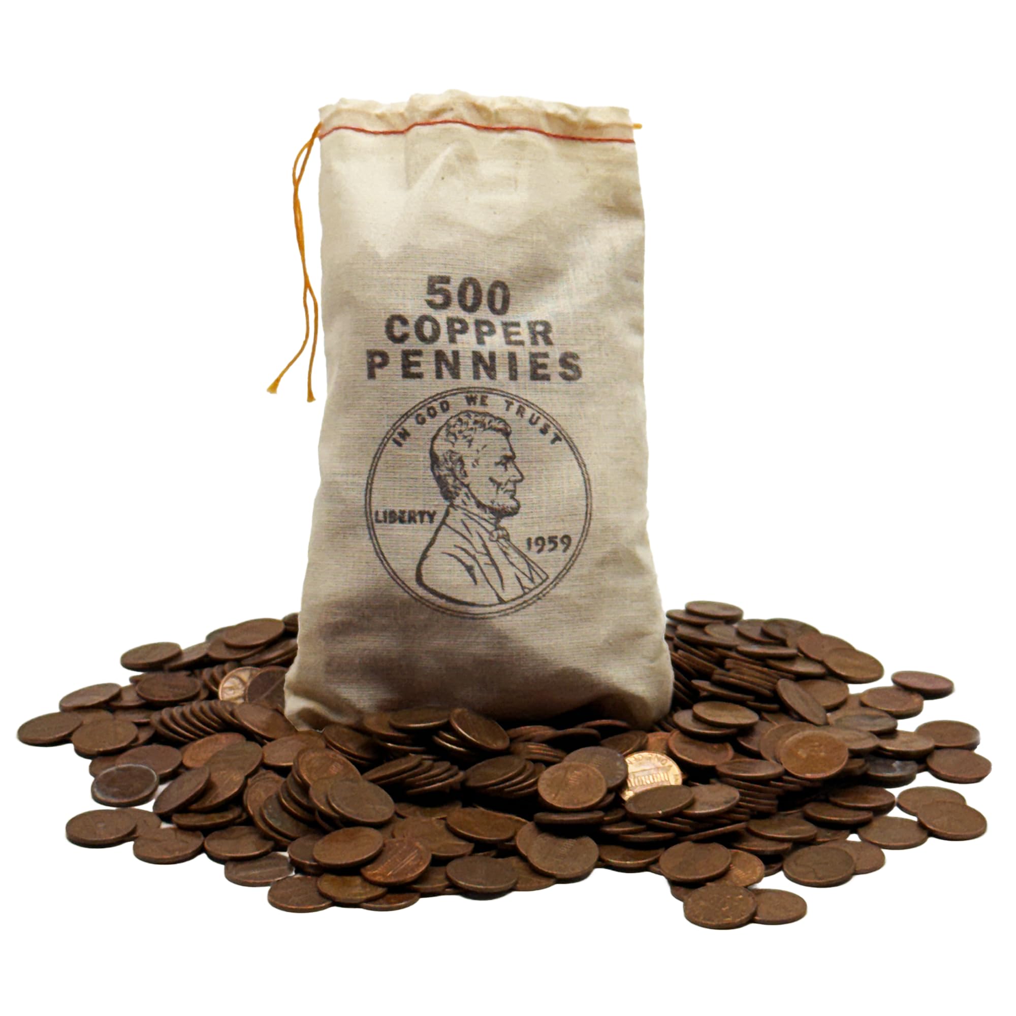 500 Lincoln Pennies 95% Copper 1959-1982 Stamped Bag with 2025 Last Penny | 500 1959-1982 Lincoln Memorial pennies, 95% coppe