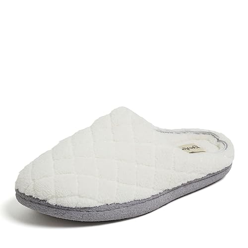 Dearfoams Women's Leslie Washable Memory Foam Terry Clog with Wide Widths Slipper, Muslin, 7-8