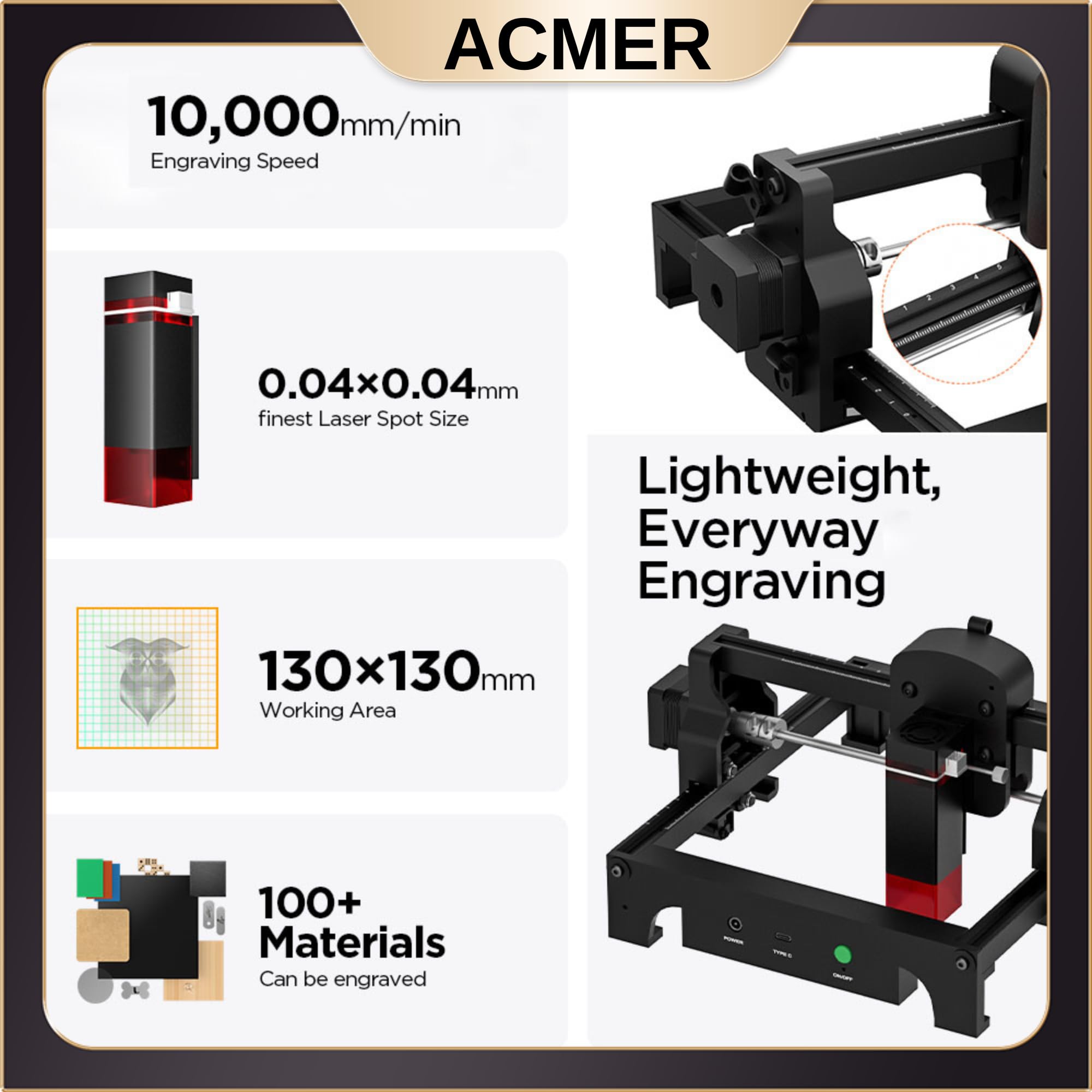 ACMER S1 Laser Engraver for Beginner Mini Laser Engraving Machine for Wood, Leather, Plastic, Laser Class4 (S1 3500mW)