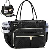 FIORETTO Teacher Tote Bag for Women with Laptop Compartment, Large Cup Holder, Zip Closure, Ideal for Work, Bible, Nurse