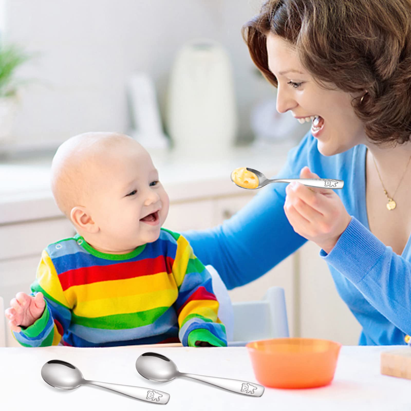 Pimoys 9 Pieces Toddler Spoons Kids Spoons, Kids Silverware Stainless Steel Toddler Utensils Metal Kids Cutlery Set Baby and Children Safe Flatware, Perfect for Small Hands
