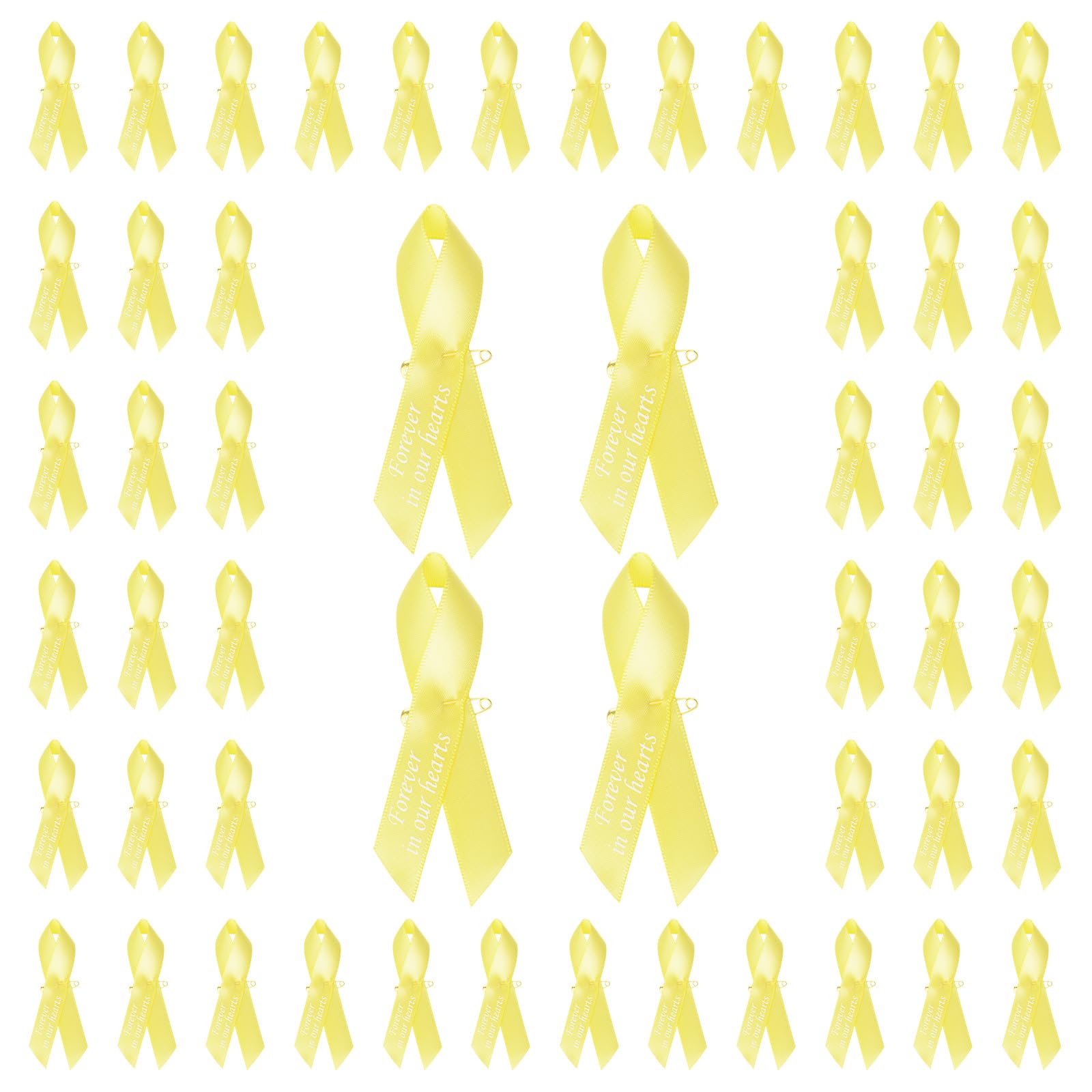CRAFFANCY WANDIC 200pcs Yellow Ribbon Pins Bone Cancer Awareness Badges Sarcoma Cancer Brooch Memorial Ribbon Badges in Forever in Our Hearts for Funeral Mourning Event Bereavement Remembrance