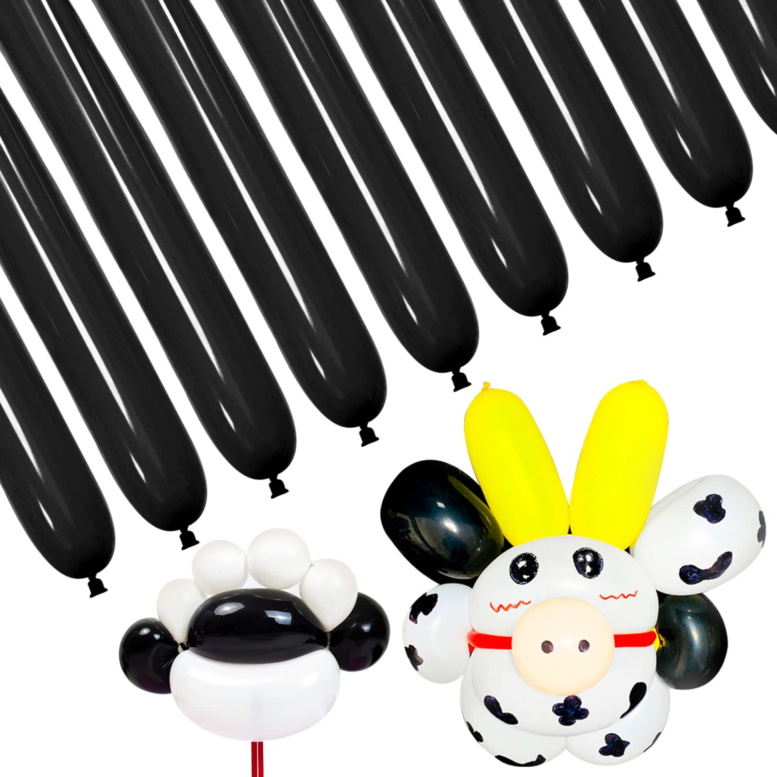 Black Modeling Balloons 100Pcs Black Long Balloon Twisting Animal Balloons Thickening Latex Magic Ballons for Animal Model Halloween Party Decorations 100Pcs