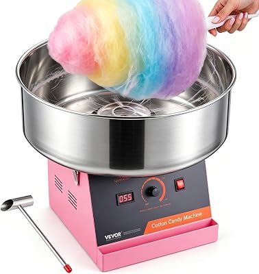 Macchina Zucchero Filato Elettrica 1000 W Macchina Zucchero Filato Commerciale, con Ciotola in Acciaio Inossidabile, Paletta per Zucchero, per Compleanno di Bambini, Feste in Famiglia, Rosa