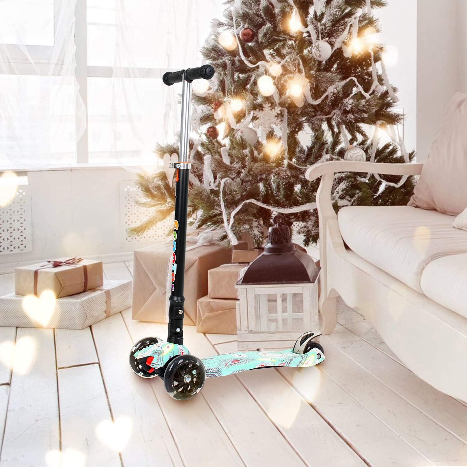 Scooter for Kids, Folding Kick Scooter for Kids 3 Wheel Scooter for Girls Boys, 3 Adjustable Height, LED Light Up Wheels for Children 3 Years and up