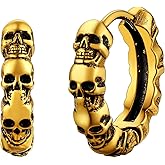 Richsteel Skull Earrings for Women Mens Gothic Stainless Steel/Gold/Black Plated Small Hoop Punk Snake/Dragon Jewelry