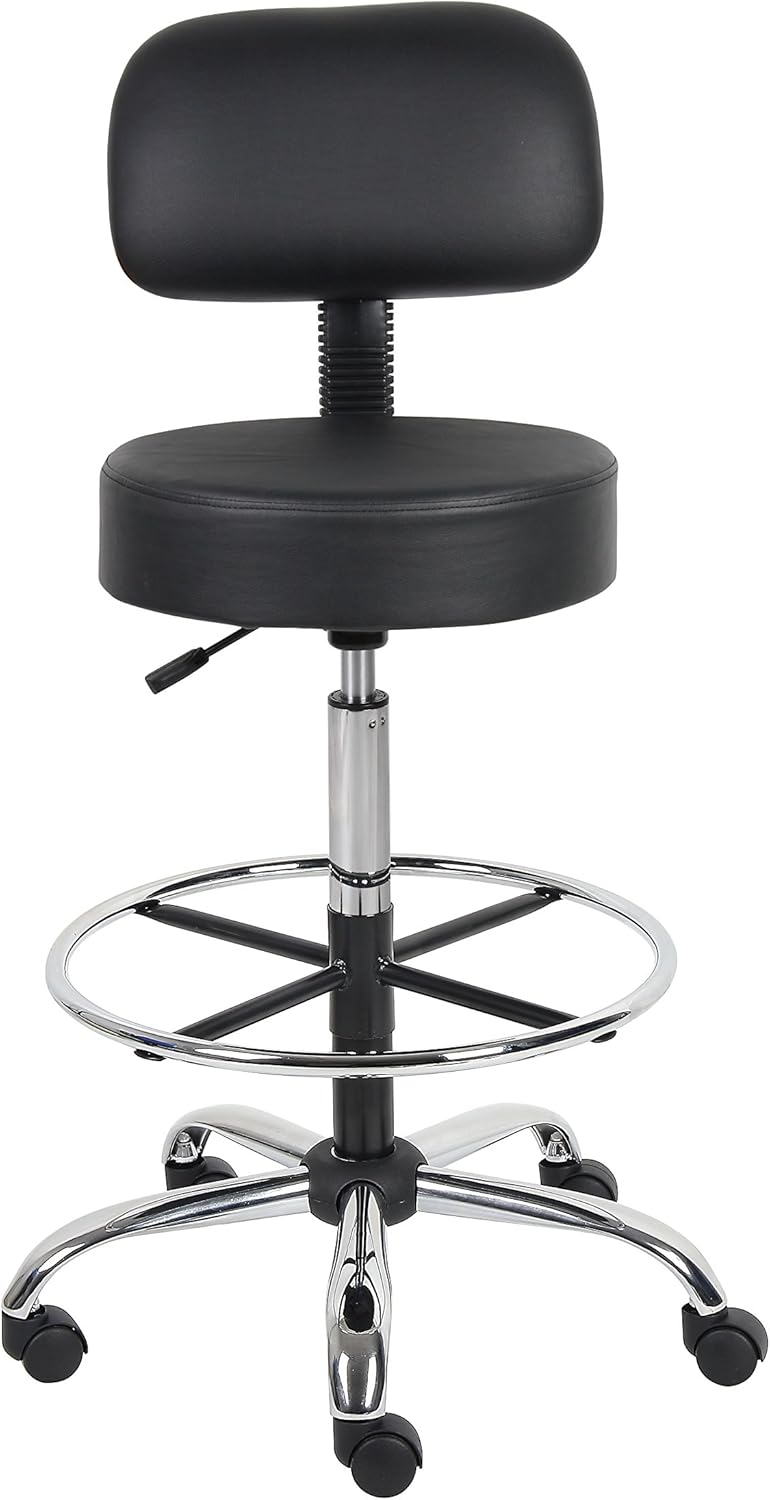 Boss Office Products B16245-BK Be Well Medical Spa Drafting Stool with Back, Black: Furniture & Decor