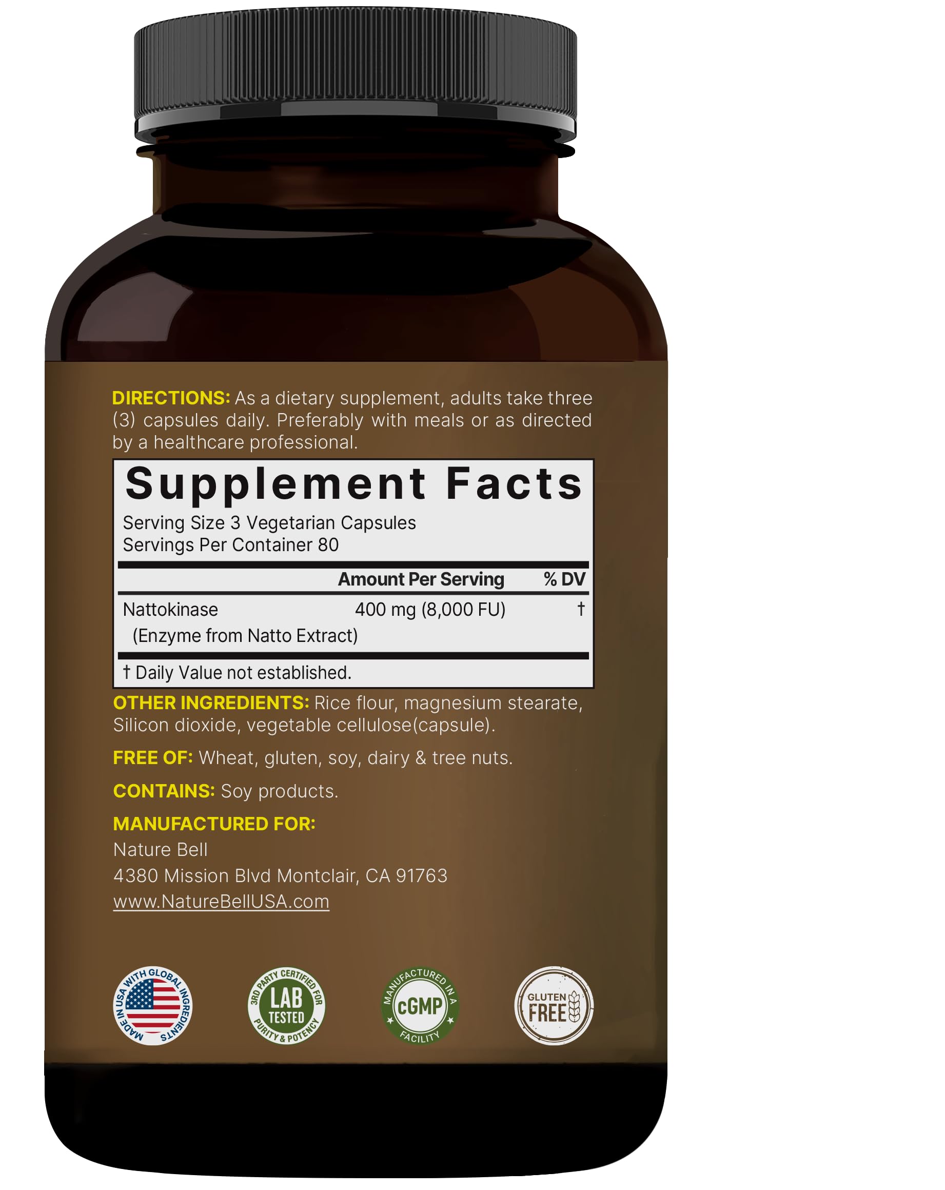 NatureBell Nattokinase Supplement 8,000 FU Per Serving, 240 Veggie Capsules | Traditional Natto Extract Source – Max Strength Enzyme & Heart Health Support – Non-GMO