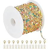 UMAOKANG 16.4ft/5m Gold Plated Stainless Steel Chains Bulk Mixed Color Enamel Bead Chain Spool for Jewelry Making with Jump Rings and Lobster Clasps