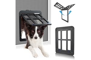 PETLESO Dog Door for Sliding Door, Lockable Dog Screen Door with Magnetic Closure Easy Install Pet Door for Dogs Cats, 11.2"x14.4" Black