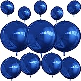 12Pcs Navy Blue Round Foil Balloons, 22" 15" 10" 4D Helium Ball Balloon, Metallic Blue Foil Balloon for Birthday Graduation Wedding Anniversary New Year Eve Disco Prom Party Decorations