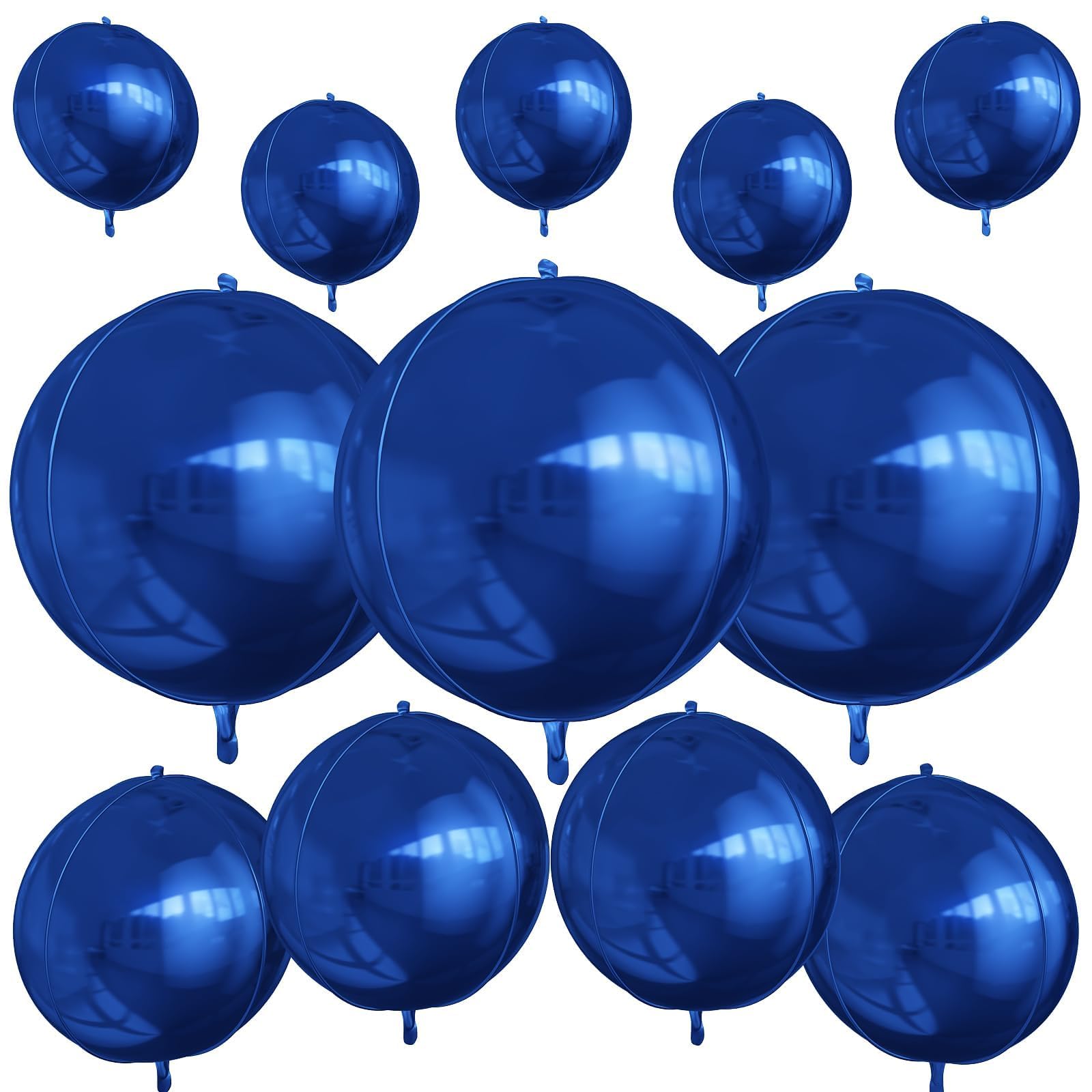 View 1 of 12Pcs Navy Blue Round Foil Balloons, 22" 15" 10" 4D Helium Ball Balloon, Metallic Blue Foil Balloon for Birthday Graduation Wedding Anniversary New Year Eve Disco Prom Party Decorations