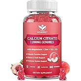 Calcium Citrate 1200mg Gummies with Vitamin D3 K2 - Chewable Calcium Magnesium Zinc d3 Supplement with Sea Moss Extract for Bone, Teeth, Immune Support for Women & Men, White Peach Flavor - 60 Gummies