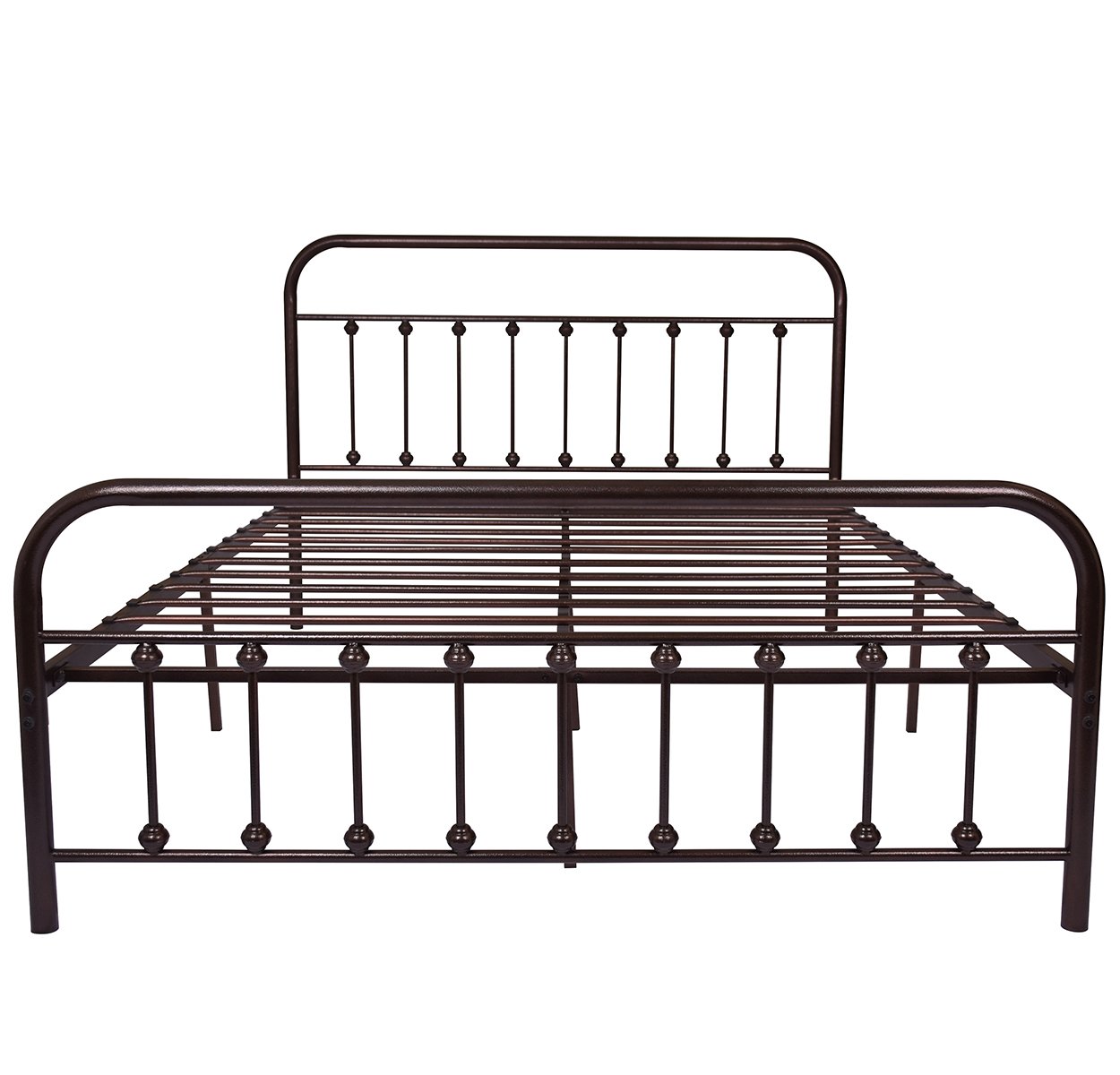 TEMMER Metal Bed Frame Queen Size with Headboard and Footboard Single Platform Mattress Base,Metal Tube and Antique Brown Baking Paint Iron-Art Bed (Queen, Antique Brown)