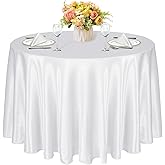 KKJIAF 1 Pack 120 Inch Round Tablecloth Satin White Round Table Cover, Silky Satin Dining Table Cloth for Wedding, Party, Banquet, Restaurant, Formal Events