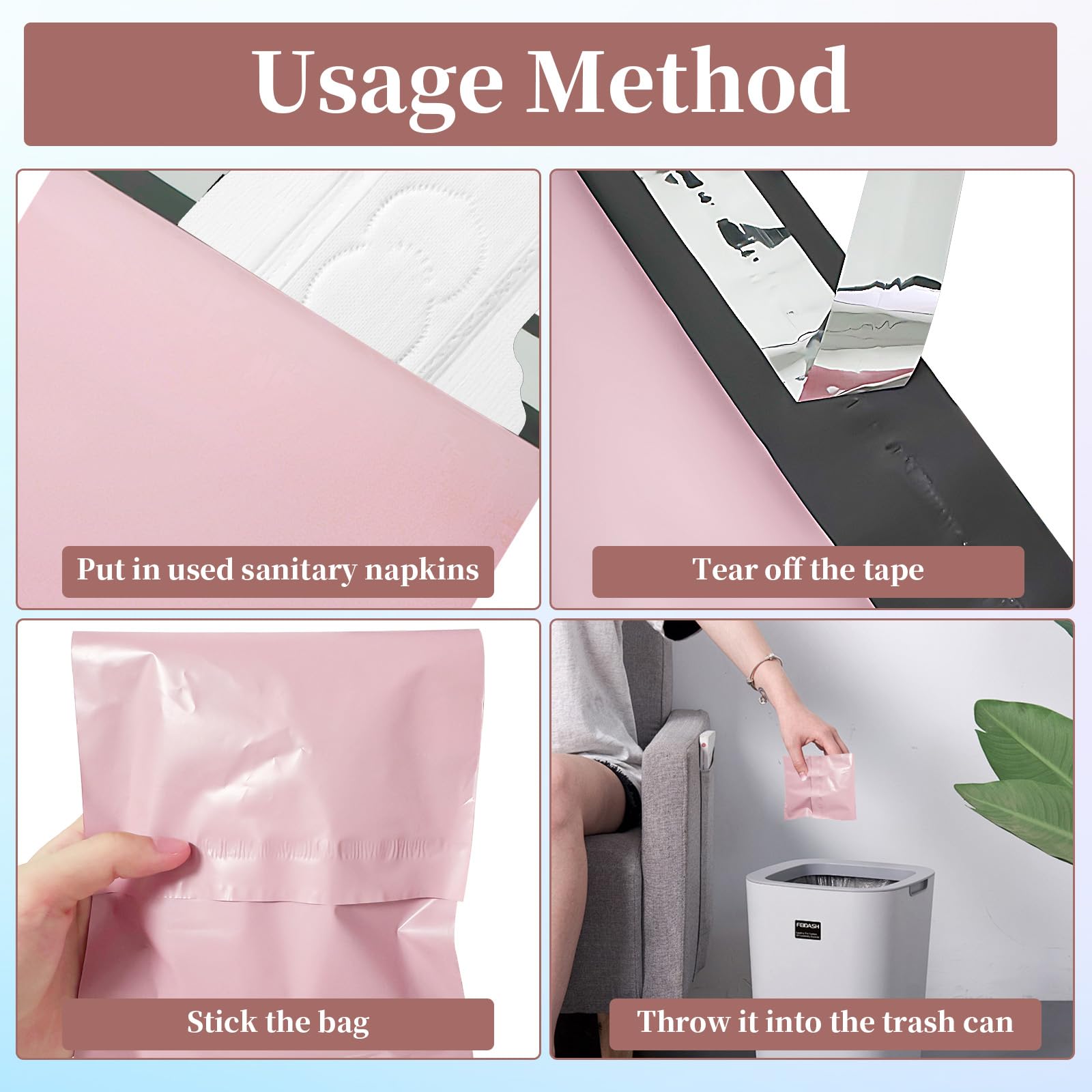Sanitary Napkin Disposal Bags, 100Pcs Disposable Tampon Disposal Bags Personal Care Period, Thickened Perfect Size Diaper for Odor Blocking.