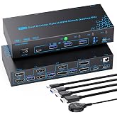 2 Monitors 4 Computers KVM Switch Laptop and Desktop 4 Port Hybrid USB-C Docking &amp; Dual Displayport &amp; DP HDMI &amp; Dual HDMI 4K@60Hz KVM Switch with EDID Emulator, Support PD 100W Charging