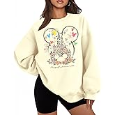 UYIQL Magical Kingdom Sweatshirts for Women Oversized Castle Graphic Pullovers Crewneck Long Sleeve Tops