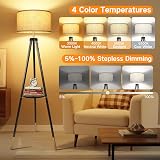 OUTON Solid Wood Tripod Floor Lamp with Remote—Dimmable 4 Color Temps, Timer view 2