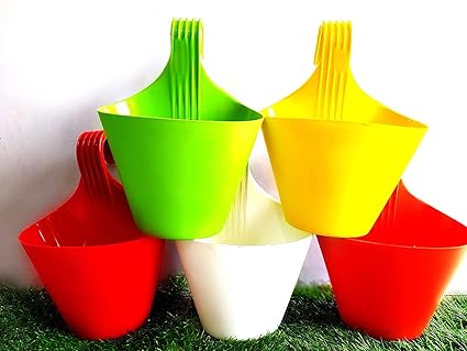 Greenport 5 Pcs Plain Color Plastic Hanging Planter Flower Pot for Home and Garden Indoor Plant (Multicolor)