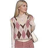 OYOANGLE Women's Argyle Sweater Vest Y2K Preppy Style V Neck Sleeveless Knitted Tank Top