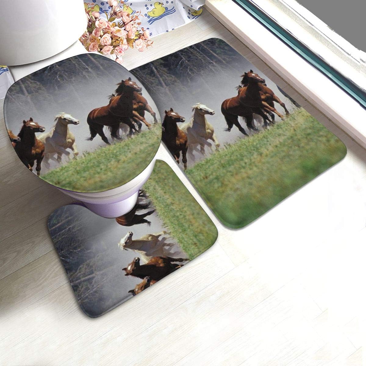 Running Horses Rug Mats Set 3 Piece Soft NonSlip with