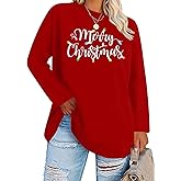 Plus Size Christmas Shirts for Women Merry Christmas Tree Shirt Santa Claus Long Sleeve Xmas Holiday Tops Tees