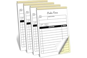 AZDVZD Order Form Receipt Book for Small Businesses, 4 Pack, 4x5.5 inches, Perfect Business Supplies,Invoice Pad, Cute Convenient for Small Boutique Business,White/Yellow(50 Sets per Book)
