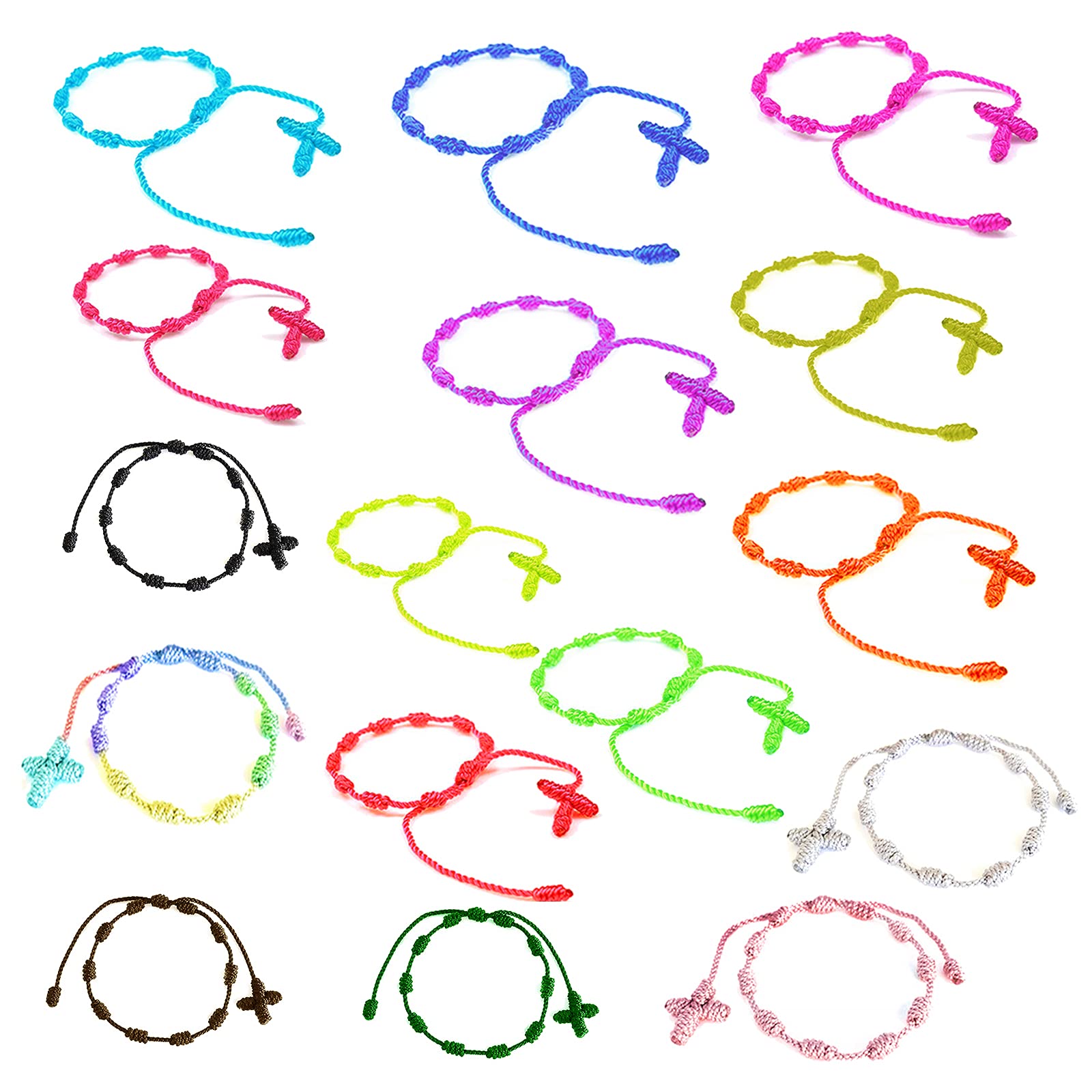 HJYZY 16 pcs Rosary Cross Bracelet Pulsera Decenario Knotted with Woven Cross