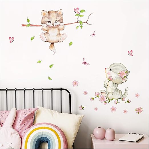 Little Deco Wandaufkleber Kinderzimmer Madchen 2 Katzen Schmetterlinge I M 75 X 81 Cm Bxh I Wandtattoo Katze Aufkleber Tiere Deko Babyzimmer Kinder Dl361 Amazon De Kuche Haushalt