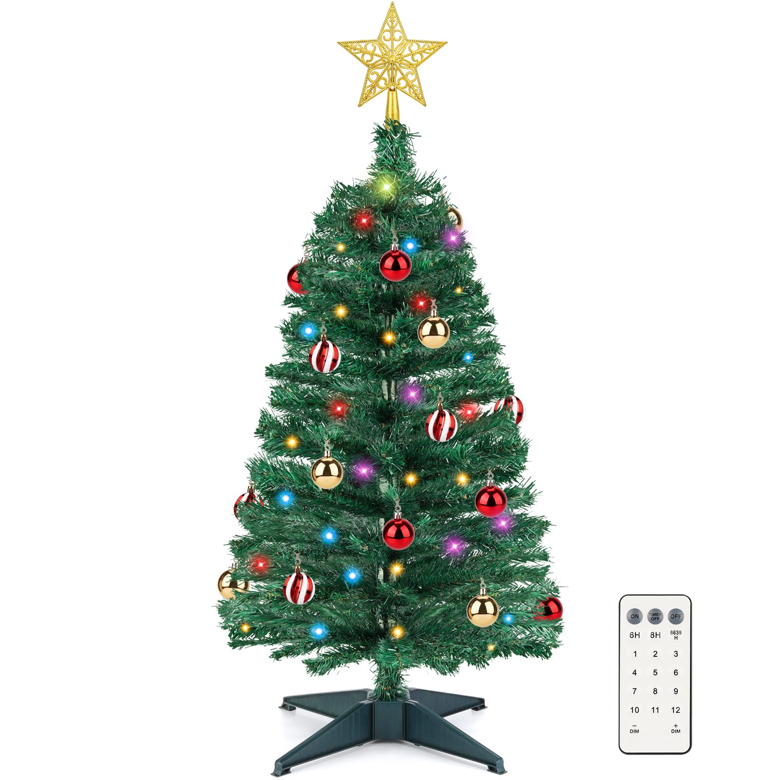 Photo 1 of 3 FT Small Christmas Tree with Lights, 12 Lighting Modes, Timer&Ornaments, Mini Fake Artificial Xmas Tree for Tabletop, Home, Office, Christmas Decoration Tree Decor