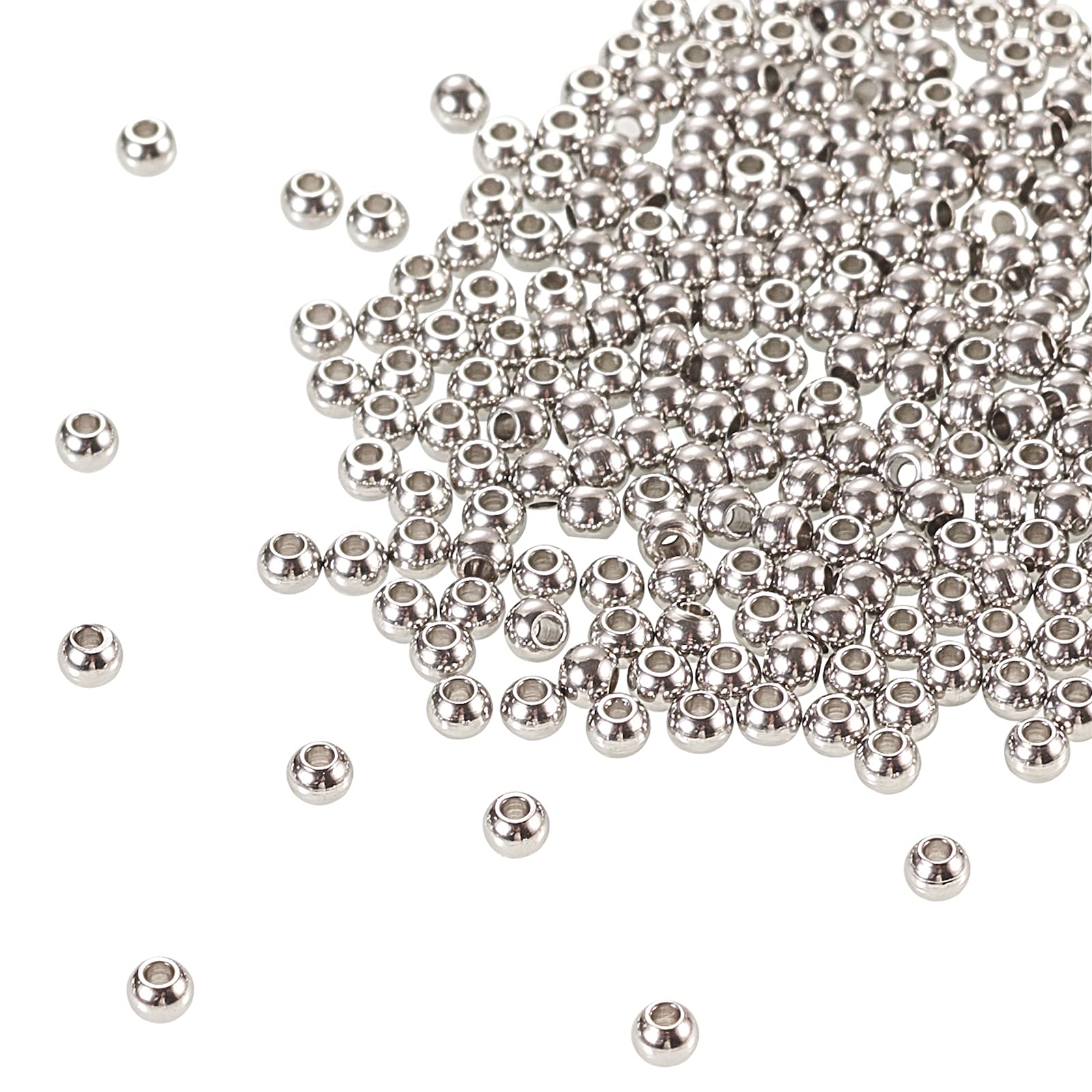 Airssory 500 Pcs 304 Stainless Steel Smooth Round Small Loose Metel Ball Beads Spacer Bulk for Jewellery Making DIY Accessories - 3x2mm