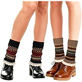 XEPST 2 Pairs Leg Warmers Winter Warm Boot Cuffs for Women, Bohemian Style Crochet Knitted Boot Topper Socks Leg Warmer Socks Winter Gift for Girls, 23 cm