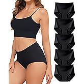 Oegho Seamless Underwear for Women High Waisted No Show Panties Full Coverage Briefs Invisible Soft 5 Pack S-XXL