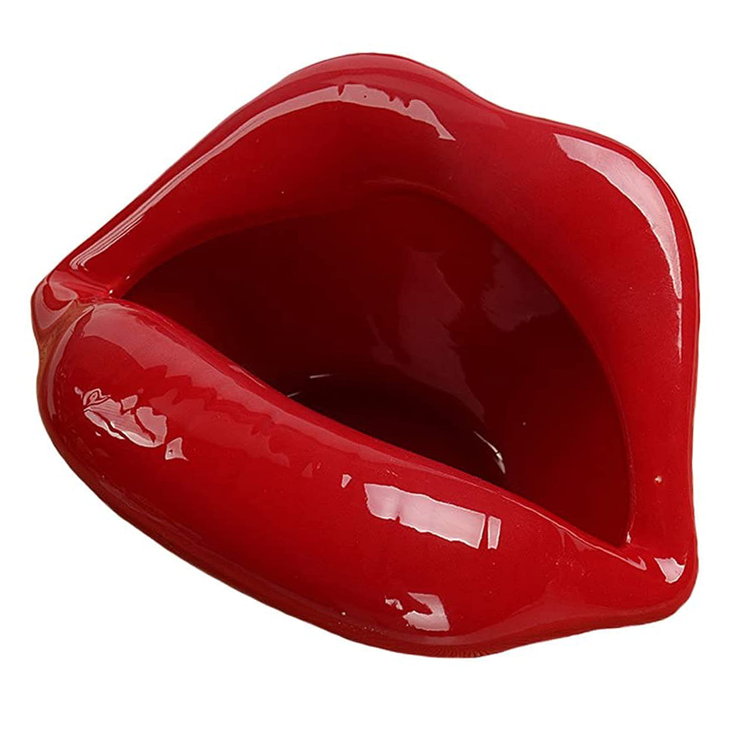 Wang-Data Creative Ceramic Cigarette Ashtrays with Lips Style Fashion Home Decorations（Dark Red）
