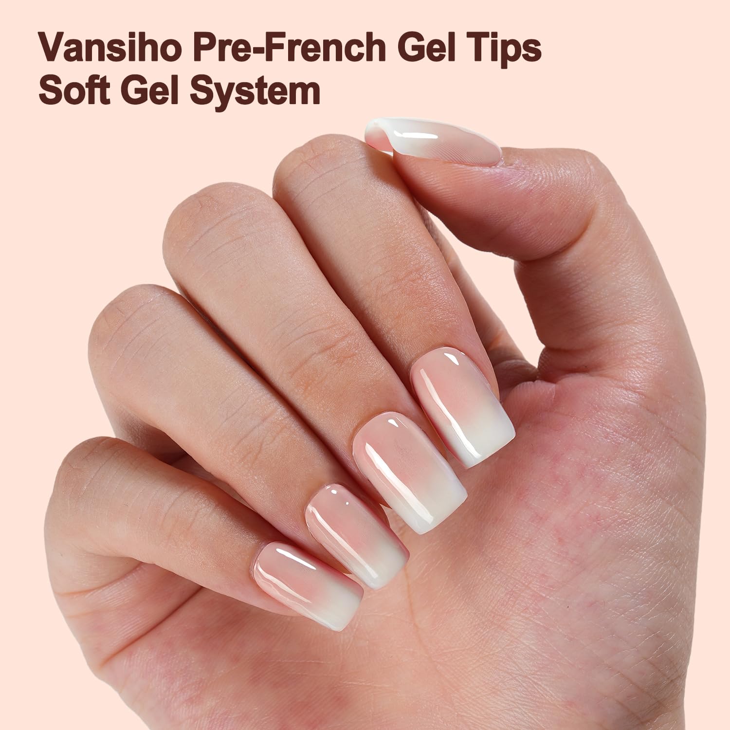 Vansiho Ombre Gel Nail Tips, 150Pcs Peach Gradient Short Square Press on Nails, Soft Gel Nails False Nail, Acrylic Fake Nails for Nail Art DIY 15 Sizes - Image 2