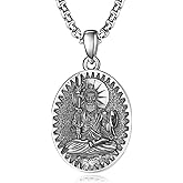 ADMETUS 925 Sterling Silver Zodiac Bodhisattva Amulet Necklace Buddha Talisman Protection Jewelry for Men with 2.5mm 22"+2" Round Box Chain