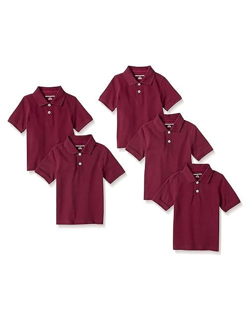 Amazon Essentials Toddler Boys' Short-Sleeve School Uniform Pique Polo Shirts, Pack of 5, Burgundy, 2T