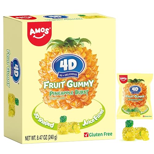 Amos 4D Gummy Candy Pineapple Burst – 3D Pineapple Shaped, Jelly-Filled ...