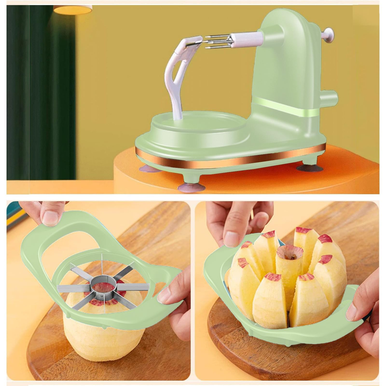 Apfelschäler, Kartoffelschäler, Gemüse- und Obstschäler, Kartoffelschälmaschine, Apfelschälmaschine 3 in 1 für das Schneiden (Hellgrün) 5