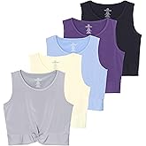 Real Essentials 5 Pack: Women's Dry-Fit Twist Front Knot Sleeveless Crop Tank Top - Dance Workout Athletic Yoga Cropped Top