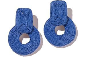 LORSOILYN Statement Boho Rattan Dangle Earrings - Handmade Straw Wrap Summer Drop Dangling Earrings for Women