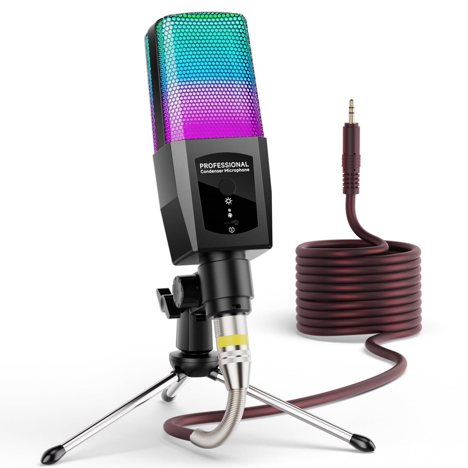Photo 1 of Multifunction Condenser Microphone, RGB Light Gaming Mic, 3.5mm XLR, Plug and Play for PC/Laptop/Audio Interface Mixer/Sound Card, Cardioid Studio Condenser Recording Mic for Podcast Streaming Singing