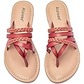 Ataiwee Women's Casual Flat Slide Sandals - Dressy Comfortable Criss Cross Strappy Summer Sandals,Open Toe Multi Strap Beach Flat Thong Sandals.