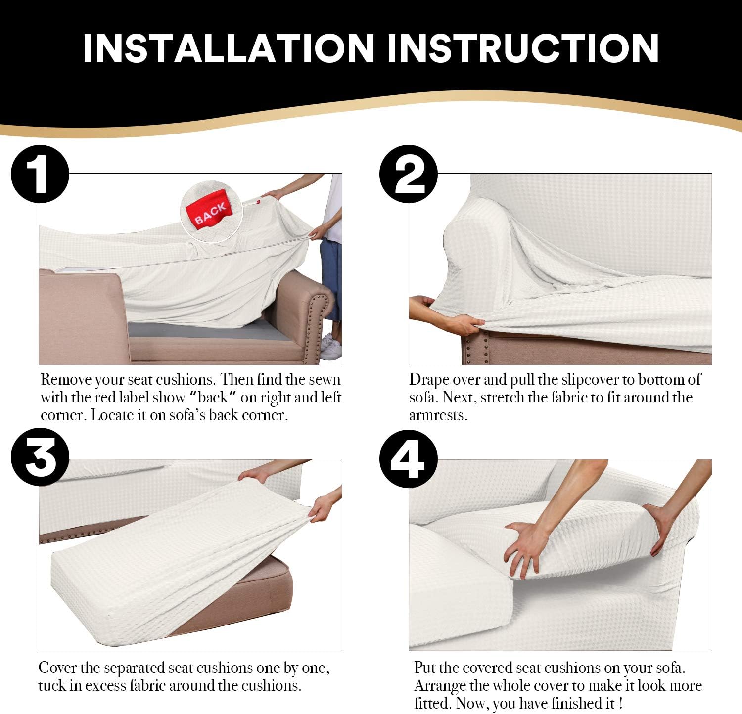 2 Piece Armchair Covers for Living Room Stretch 3D Modern Pattern Chair Covers for 1 Seater Couch Sofa (Base Cover Plus Individual Cushion Cover) Thick Bouncy Customized (Armchair, Ivory): Kitchen & Dining