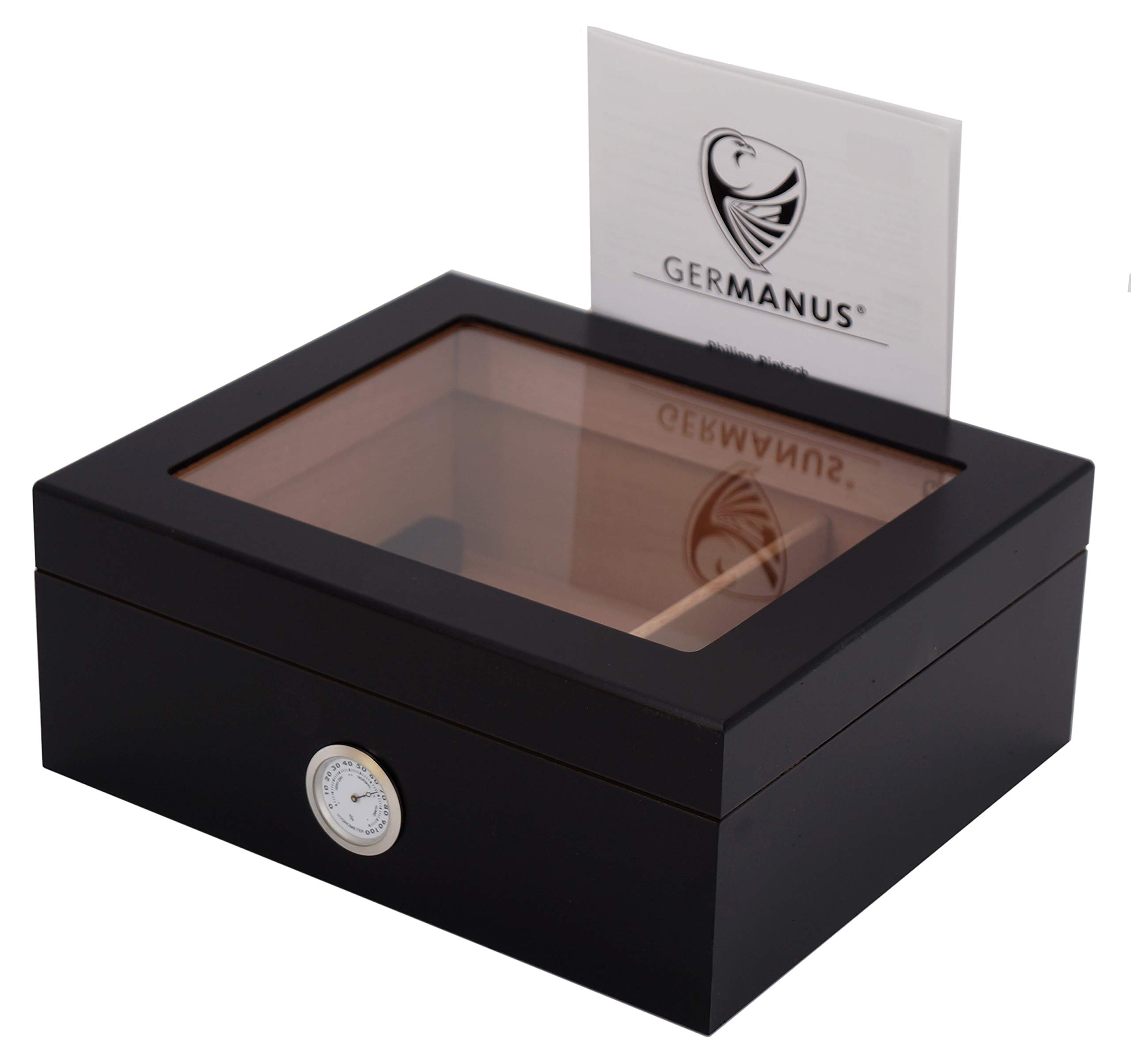GERMANUS Humidor with Genuine Glass Top, Black Beauty